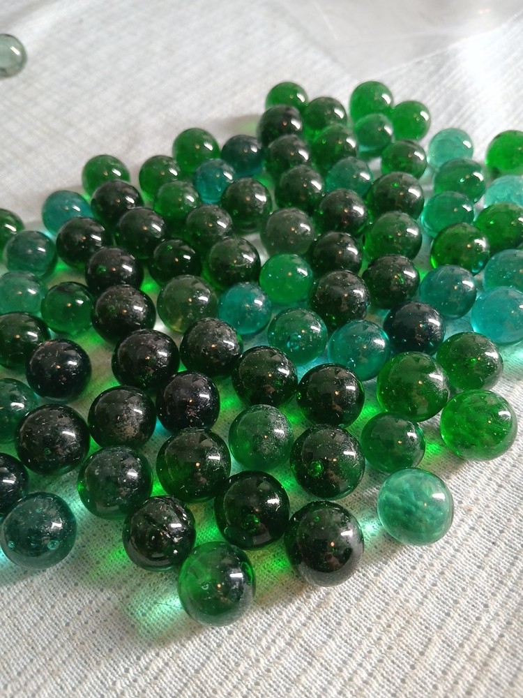 100 CHAMPION 5/8" (+or -) GREEN TRANSPARENT MARBLES $9.99 !!