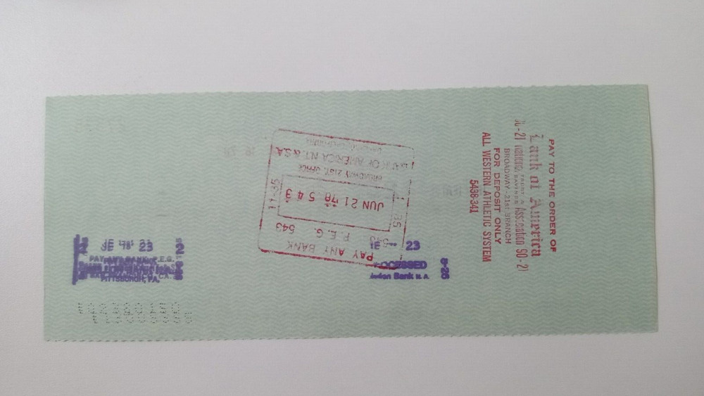 All Western Athletic System: 1978 Pittsburgh Pirates Expense Check