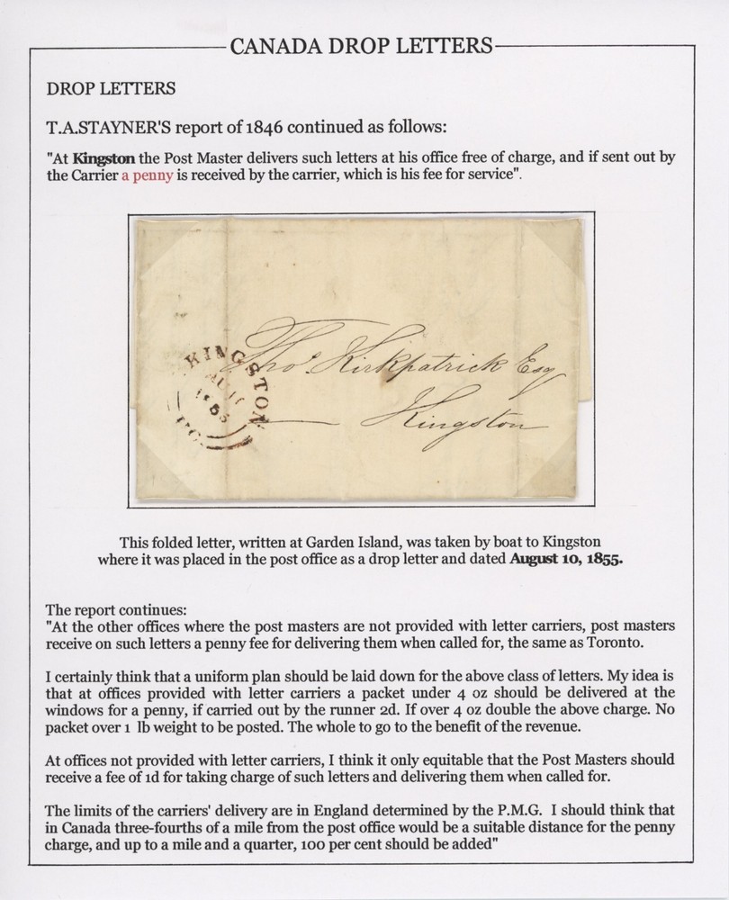 CANADA 1855 Kingston Drop Letter FREE rate