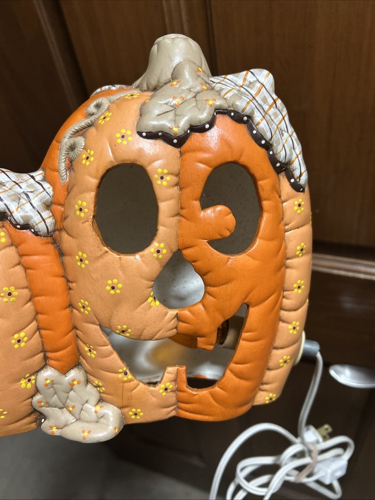 Ceramic Light Up Halloween Jack-O-Lantern Pumpkin Patch Light double Sided