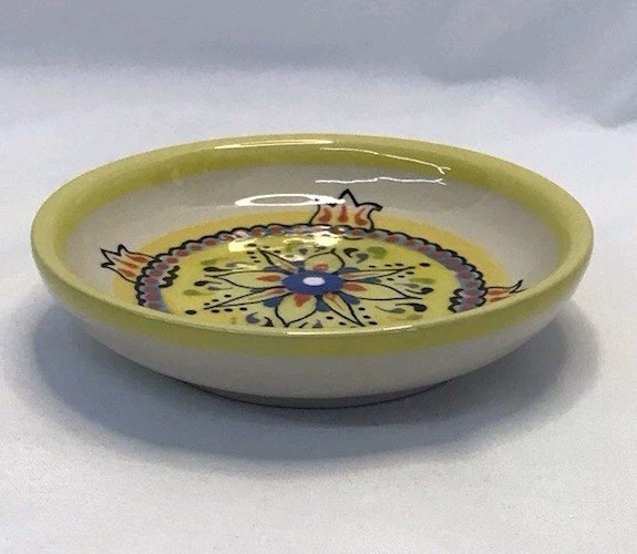 Lumpy Doodles Small Yellow With Flowers Trinket Dish