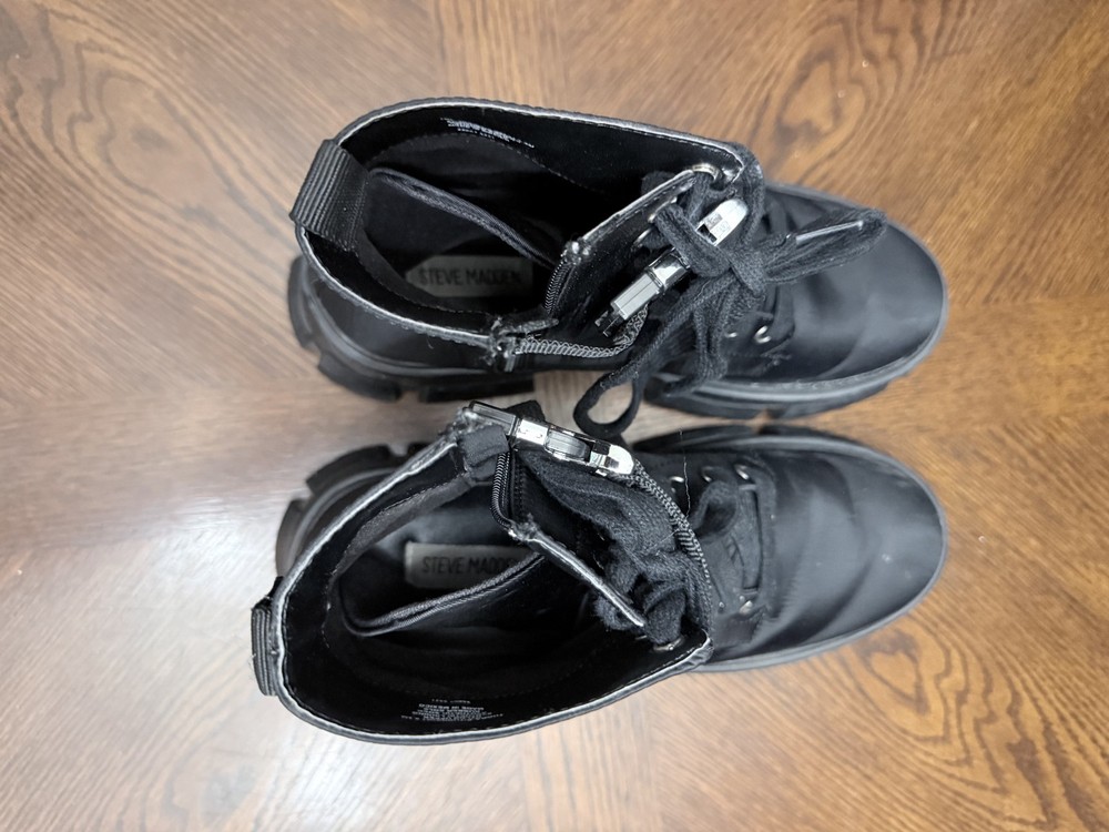STEVE MADDEN THORA BLACK NYLON PLATFORM COMBAT BOOTS SIZE 9.5
