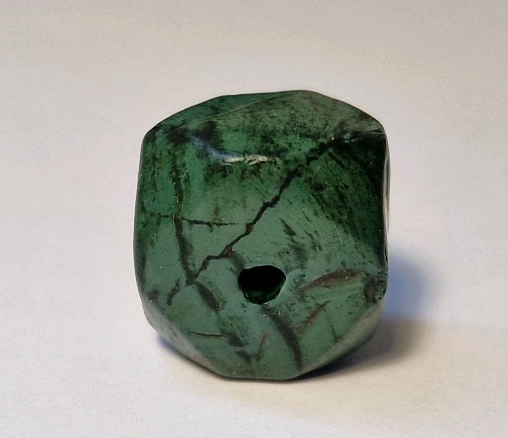 20.5mm ANCIENT LARGE CORNERLESS CUBE GREEN JASPER STONE BEAD