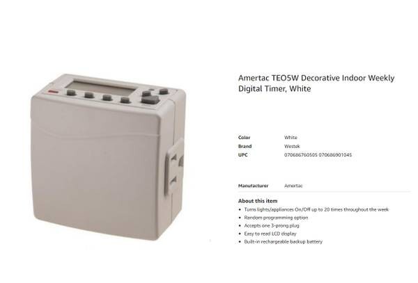 Westek 1-Outlet Indoor Weekly Digital Timer White TE05WHB Programmable New