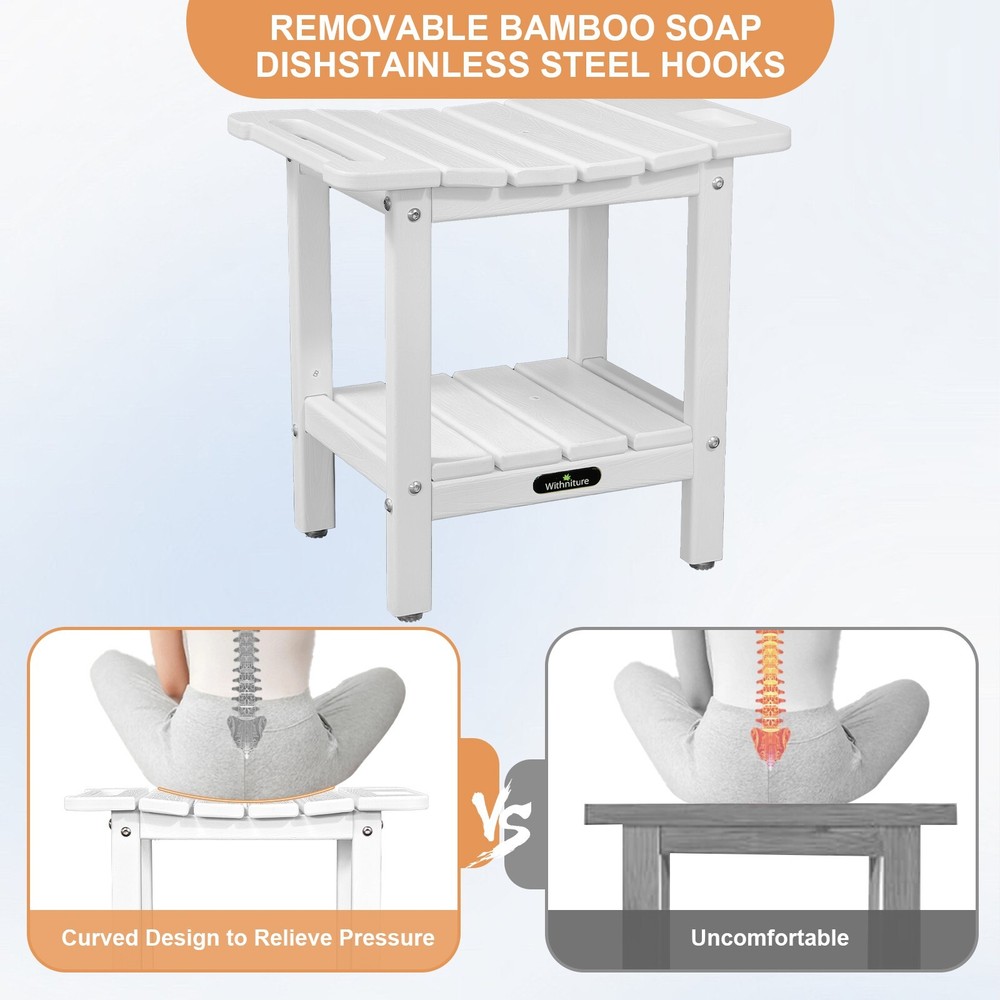 HDPE Shower Bench Inside Shower Stool with Space-Efficient Storage Shelf