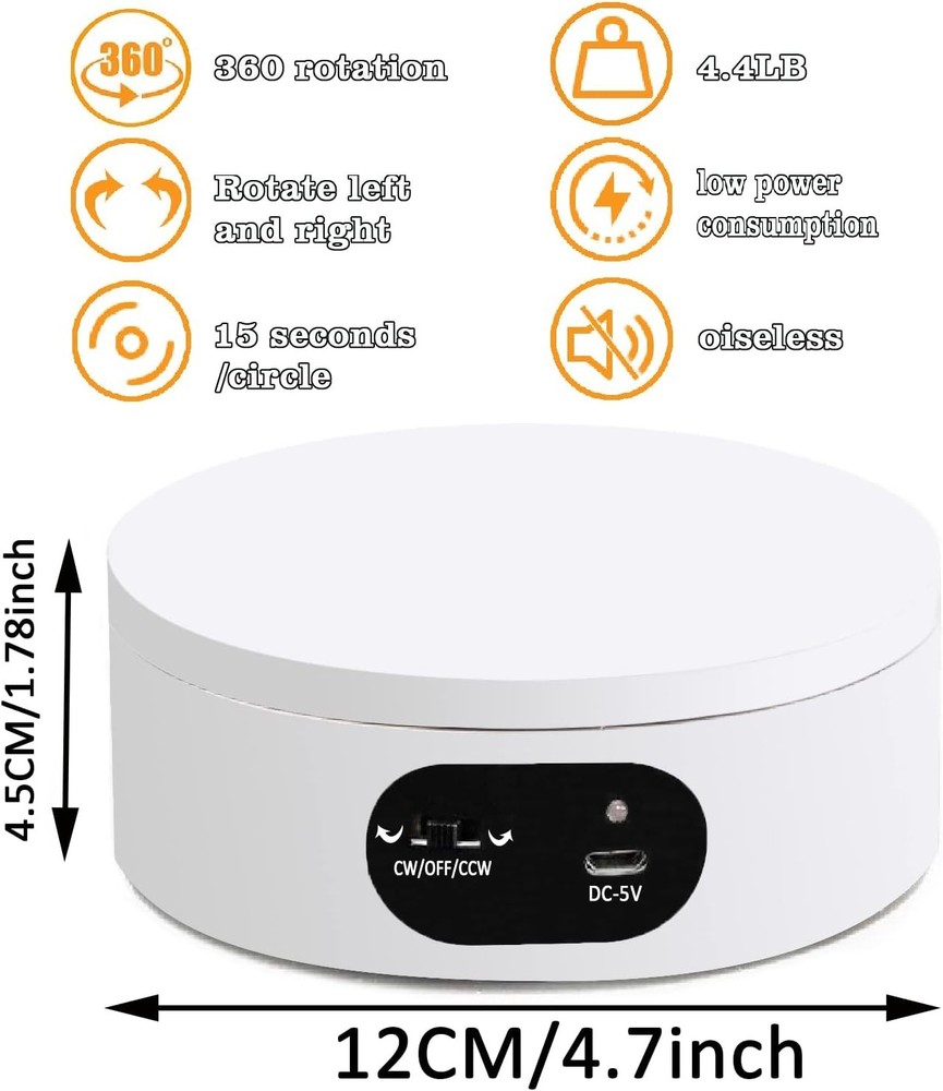 USB & Battery Powered Rotating Display Stand - 4.72" Adjustable Speed Turntable