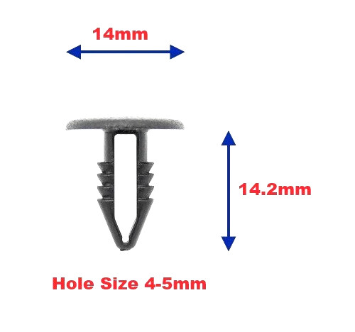 Push Fit Interior Trim Panel Clip Fasteners Black Button Head 4-5mm Hole - 10 Pc