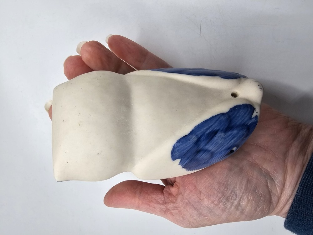 Vintage Veva Pottery Owl Windchime Base Only Blue White