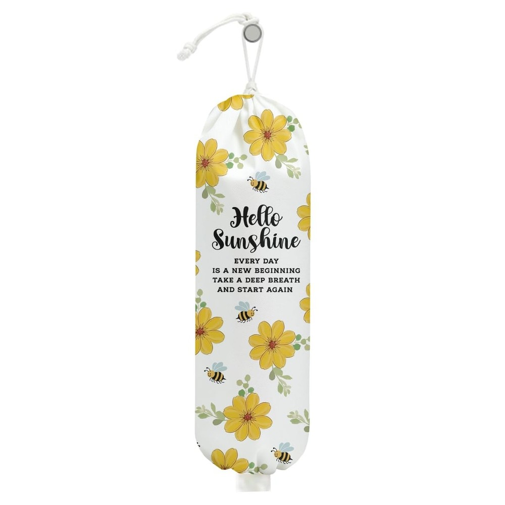Rustic Floral Cute Bee Plastic Bag Holder for Kitchen Essentials, Wall Mount ...