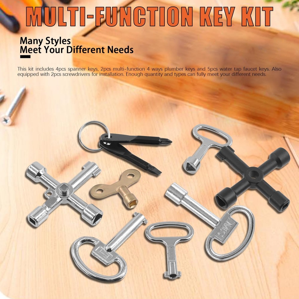 Multifunctional Utility Kit includes 4-Way Spanner and Square Keys 13 Pcs