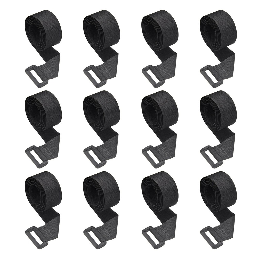 12pcs Reusable Cinch Straps 1"x31.5" Hook and Loop Cable Securing Straps, Black