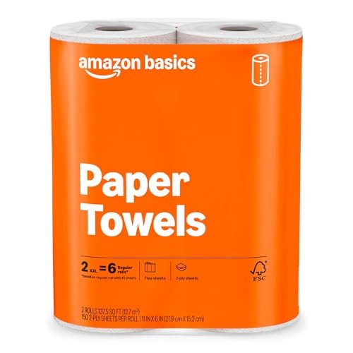 Amazon Basics 2-Ply Flex-Sheets Paper Towels 2-Pack 6 Rolls 150 Sheets Per Roll