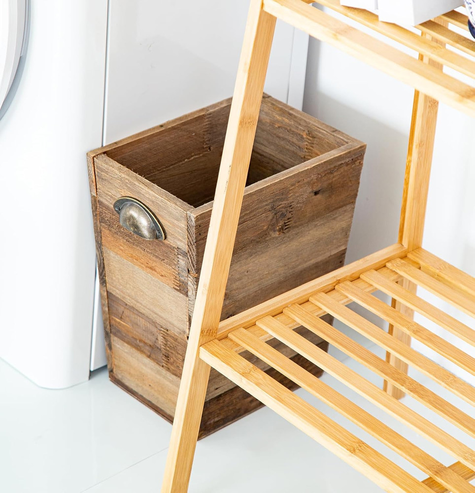 Small Wood Trash Can, Farmhouse Rectangular Garbage Can Waste Basket, Rustic Dis