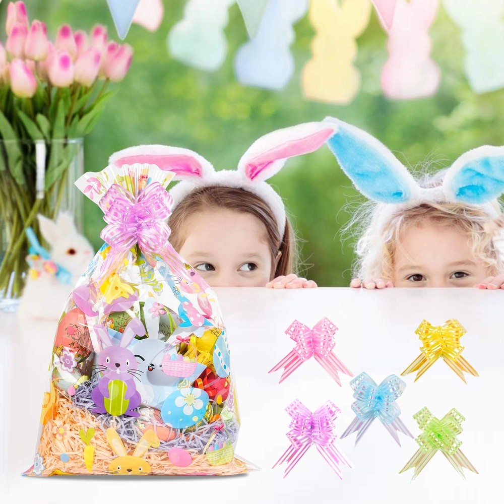 40pcs Easter Cellophane Bags Pull Bow Set 20 pcs Easter Basket Bags Wine Bott...