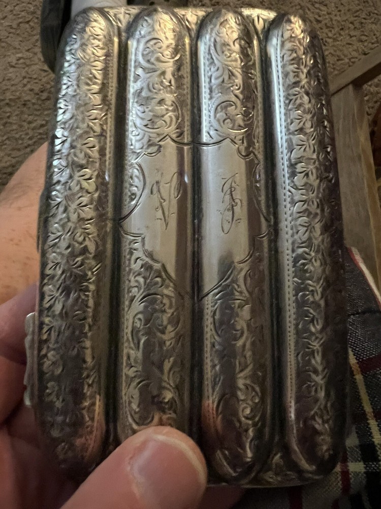 1908 English Birmingham Sterling Silver 4 Sections Cigar Holder Case Engraved