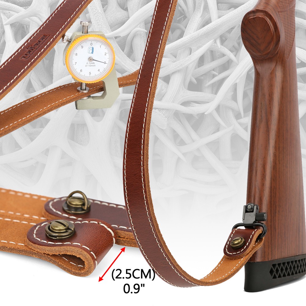 2 Point Leather Gun Sling - Adjustable Strap, Quick Release Swivels for Rifle