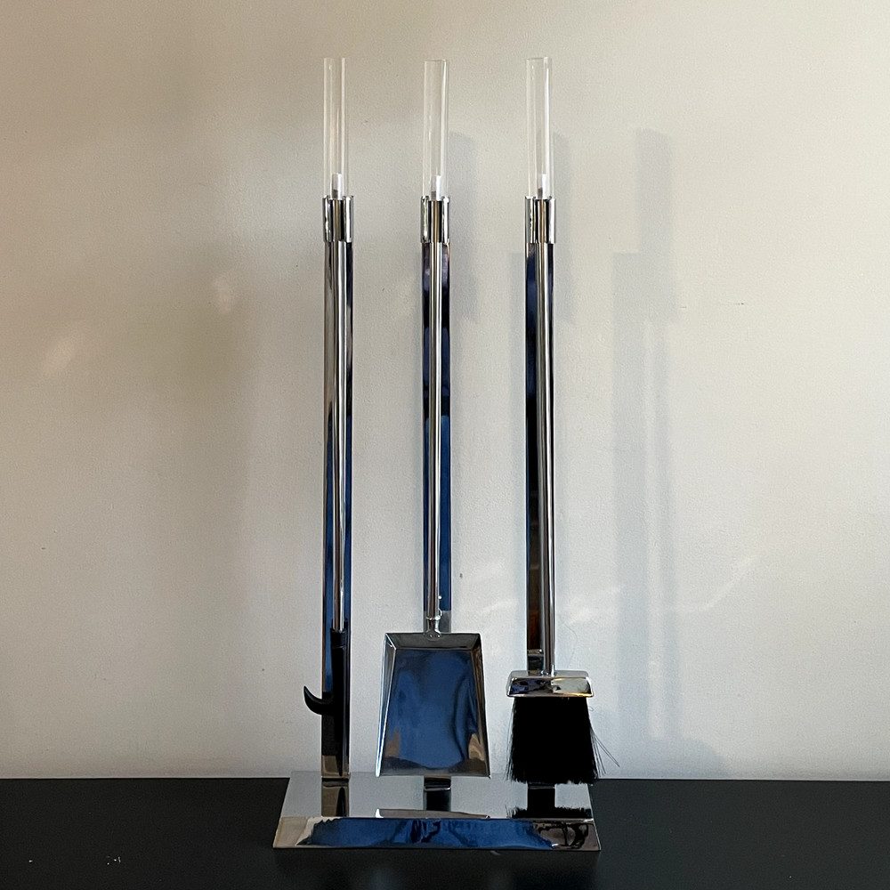 Alessandro Albrizzi FIREPLACE SET TOOLS Lucite Chrome Space Age Modern Chic