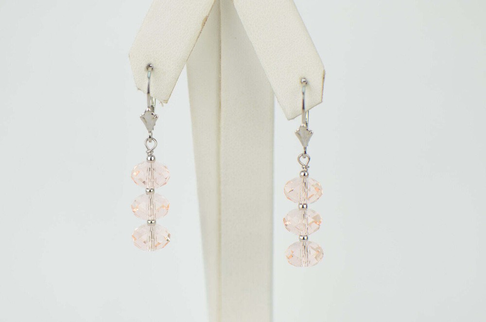 Three Color Crystal Dangle Drop earrings Sterling Silver 925