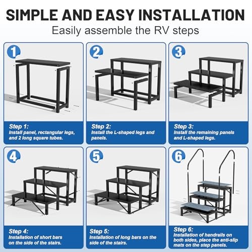 RV Steps Spa Steps with Handrail - 3 Step Hot Tub Steps 3 Steps with 2 Handrail