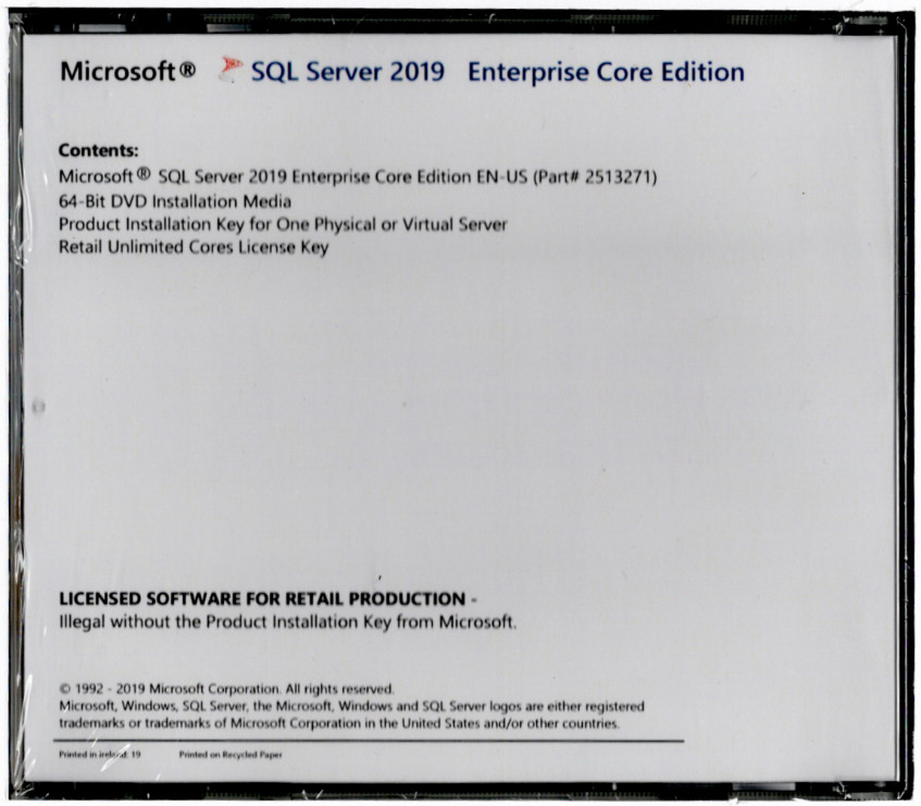 Microsoft SQL Server 2019 Enterprise with Unl. Core License, unlimited User CALs