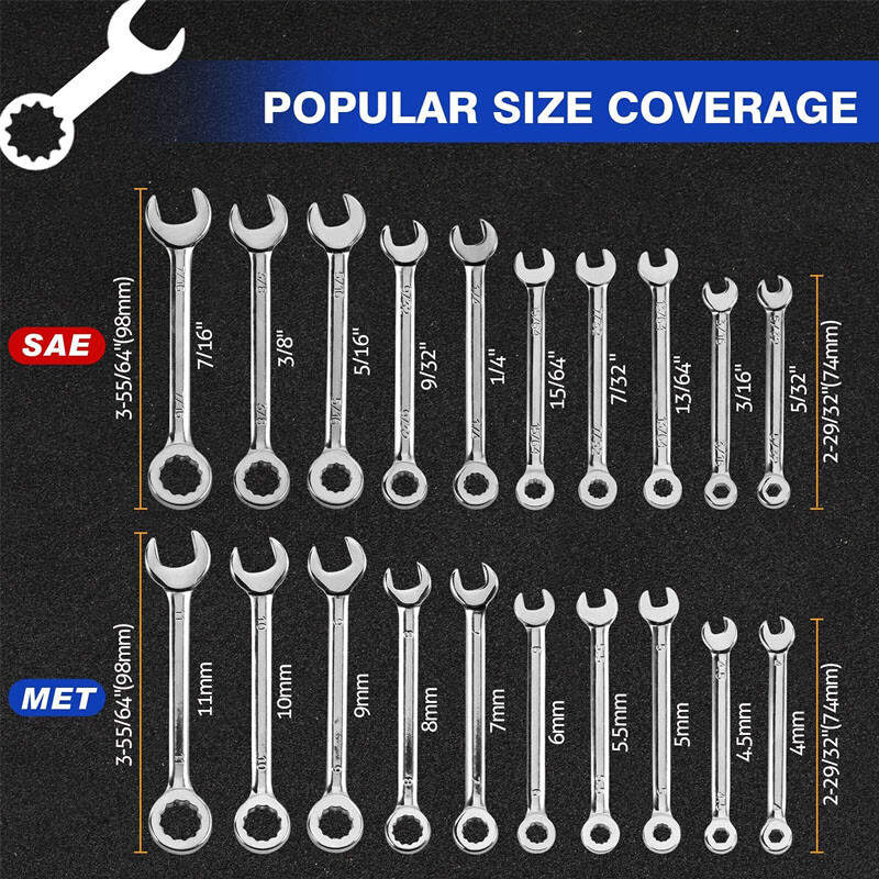 20PCS Small Combination Wrench Set Spanner Open & Box End Tools Metric SAE Mini
