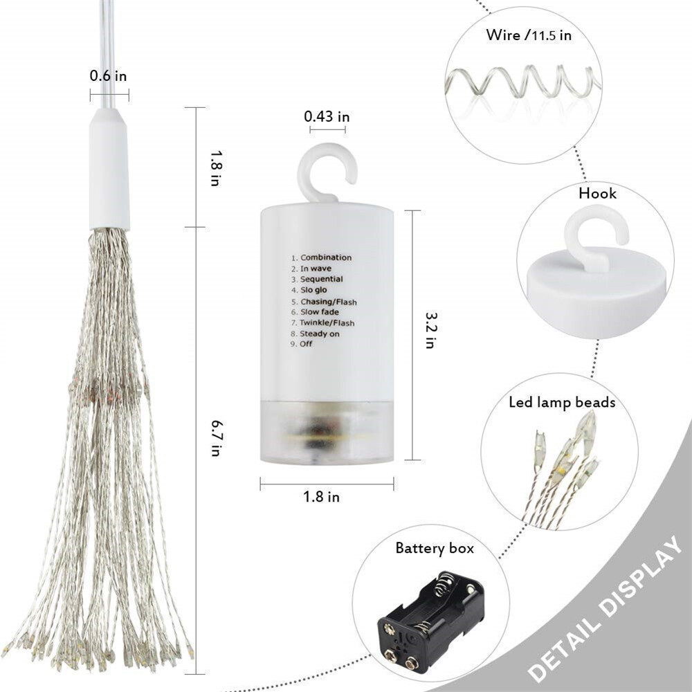 Hanging Firework LED Fairy String Light 8Modes Remote Christmas Party Xmas Decor