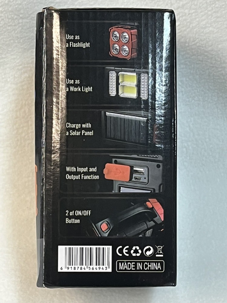 MULTIFUNCTIONAL SOLAR CHARGING LAMP 25W USB CHARGE WORK LIGHT FLASHLIGHT NIB RED