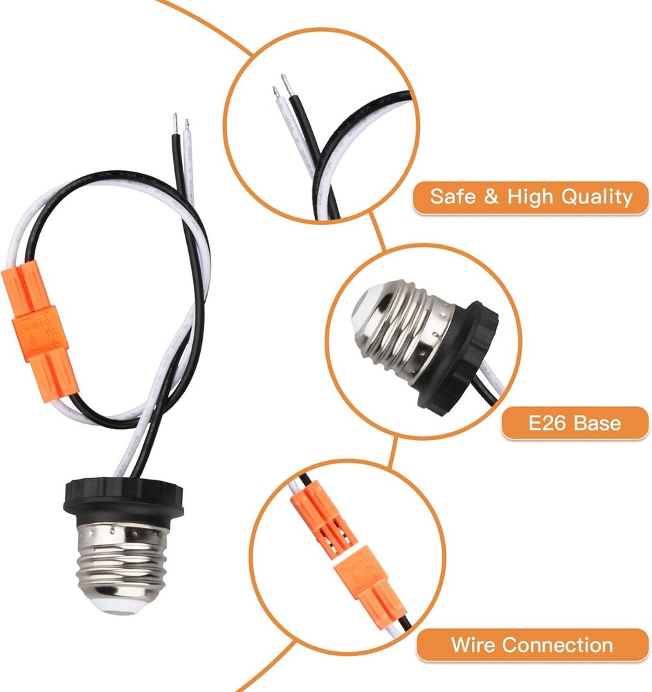E26 Socket Adapter, 6 Pack Light Bulb Socket Pigtail, Screw in Male Light Socket