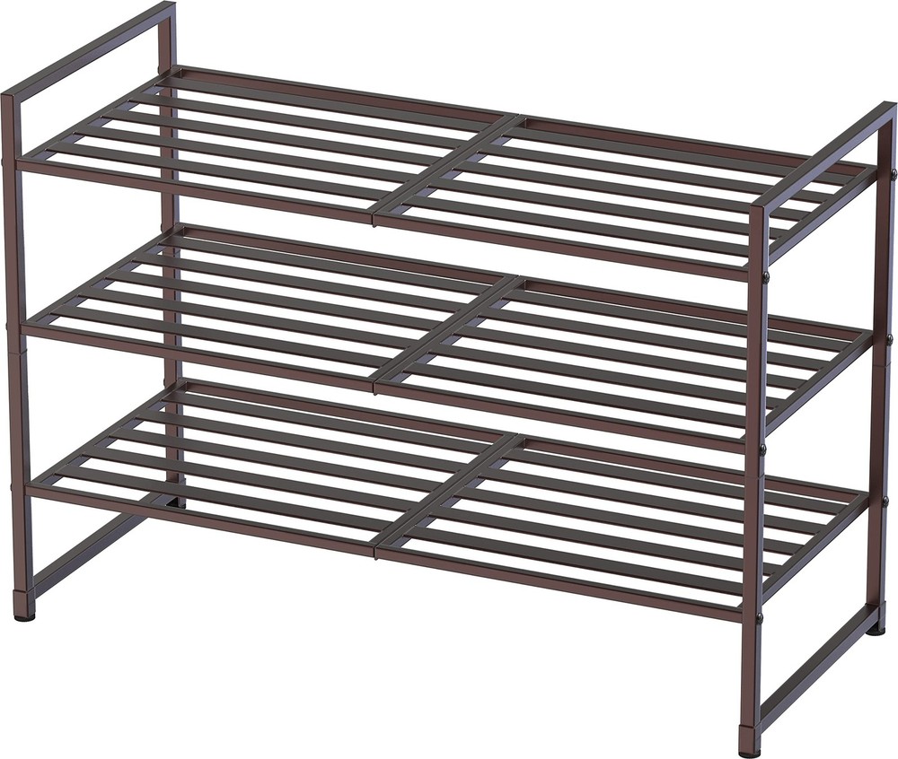 3-Tier Stackable Metal Panel Shoes Rack, Bronze