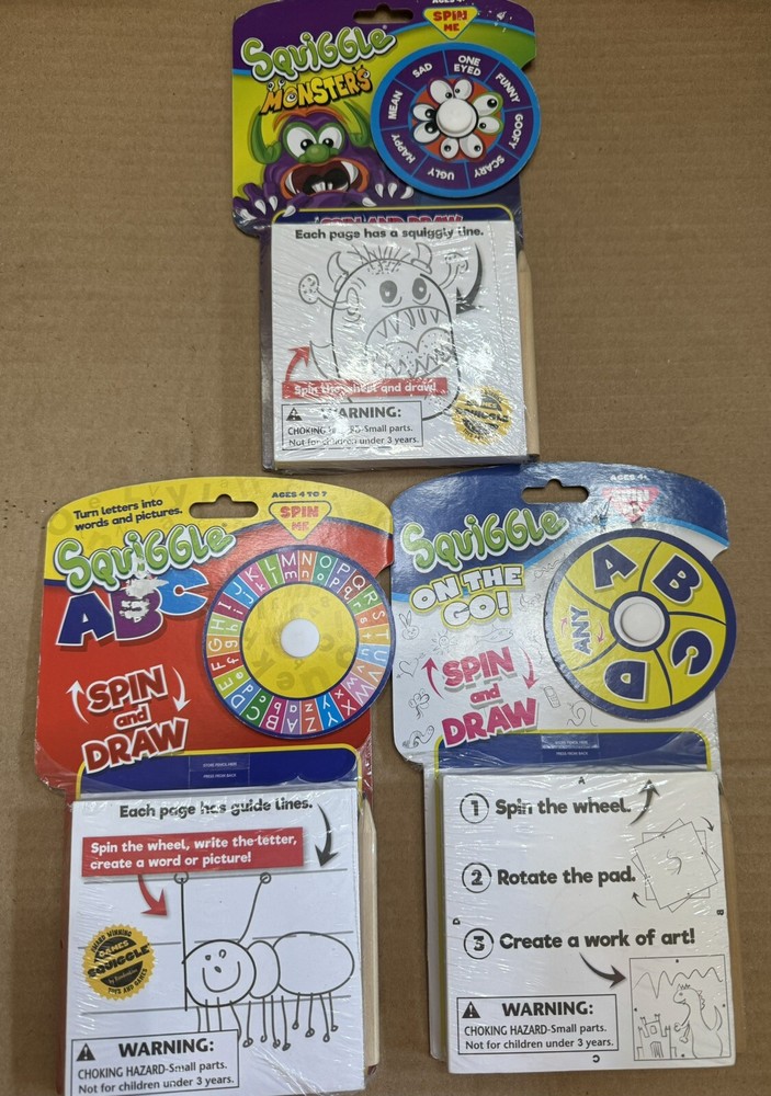 3x SQUIGGLE GAMES - Great Backseat Activity Learning Games Three Different- NEW