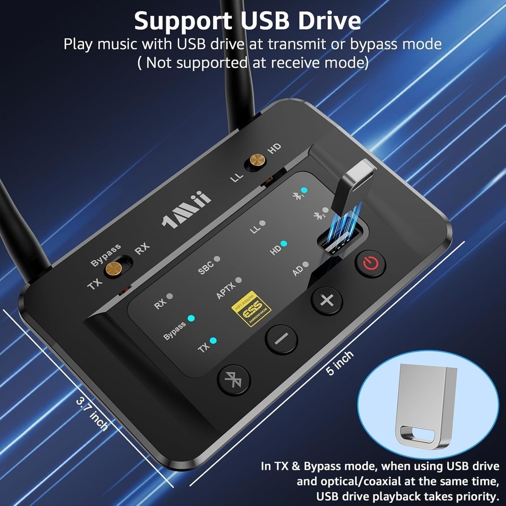 1Mii B03S Bluetooth 5.3 Transmitter & Receiver – Wireless Audio Adapter