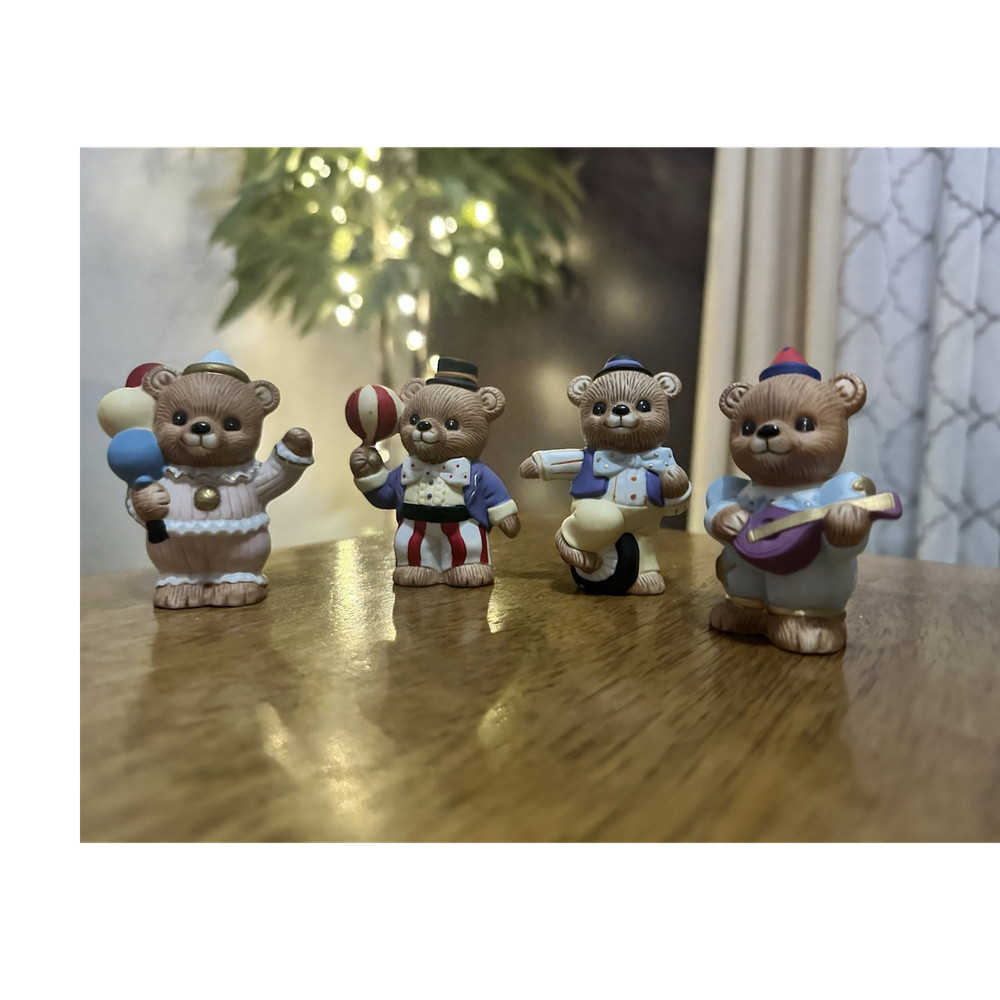 Ceramic Circus Bear Figurine Set 4 Multicolor Small Miniatures #1449