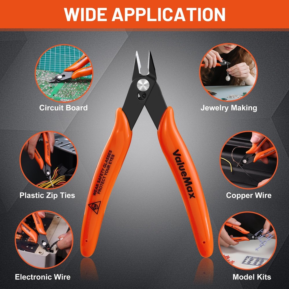 ValueMax Flush Cutters 6 Pack, 5" Micro Precision Side Cutter Orange/Black