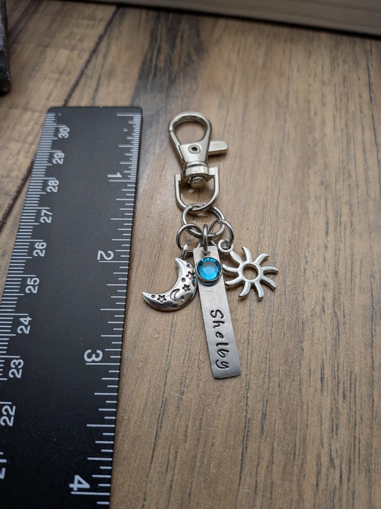 Sun And Moon Purse Charm, Personalized Initial Keychain, Celestial Gift