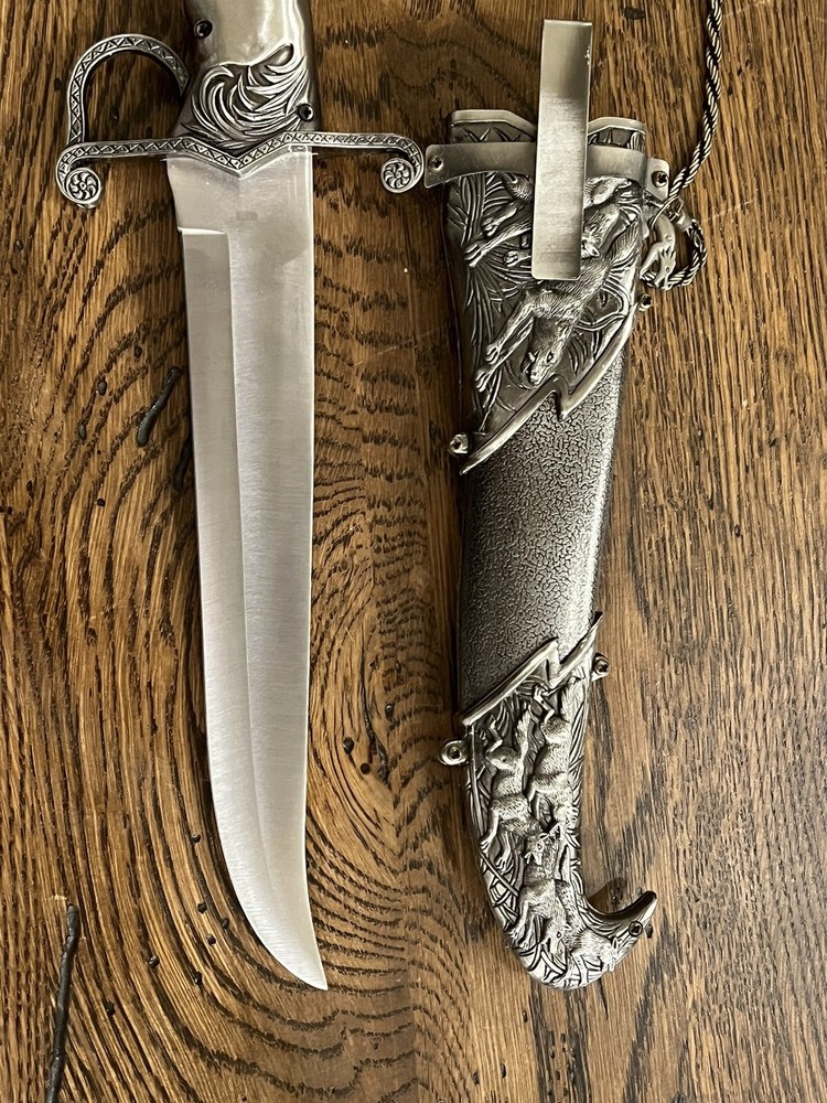 Pewter Hunting Dagger With Decorative Wolves