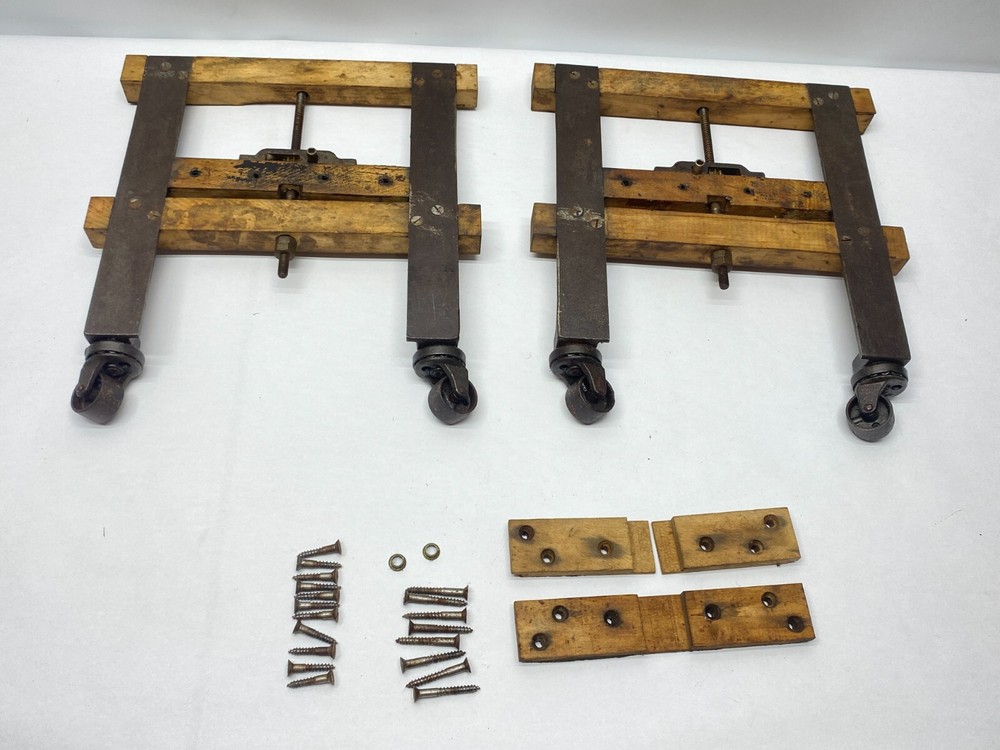 Antique Cast Iron Caster Wheels -Adjustable Leveling - Salvaged Hardware Piano