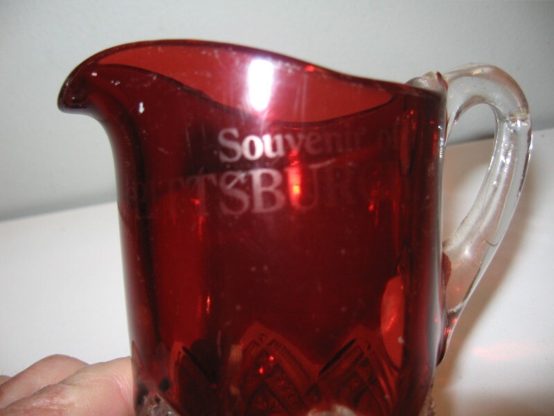 Ruby Flashware Glass Creamer Souvenir Pittsburgh, PA 4" VGC