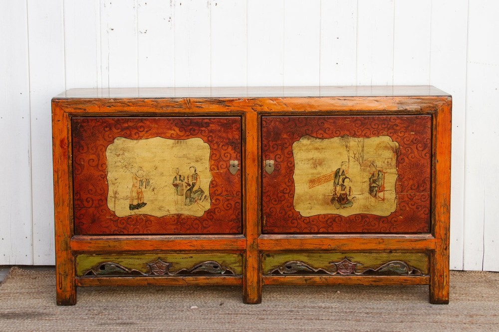 Jasper Orange Painted Mongolian Sideboard