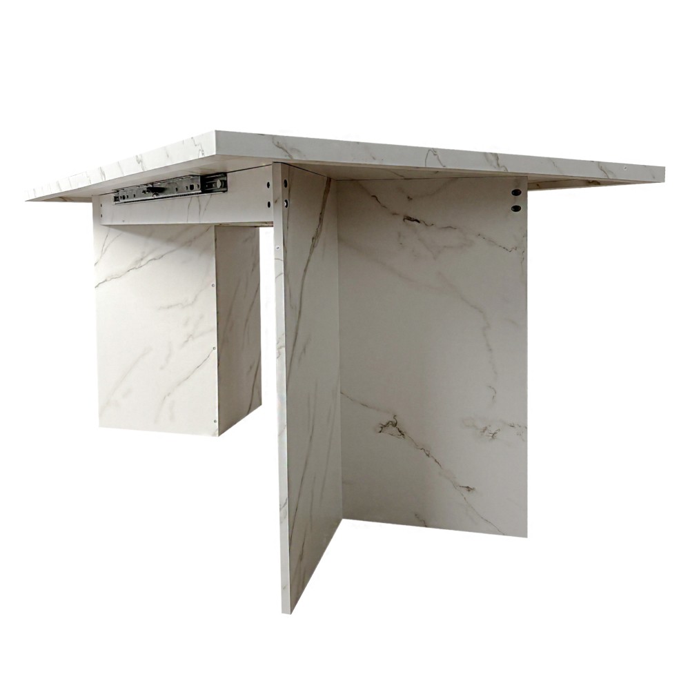 Extendable White Dining Table for 10 People Modern Faux Marble Rectangular Table