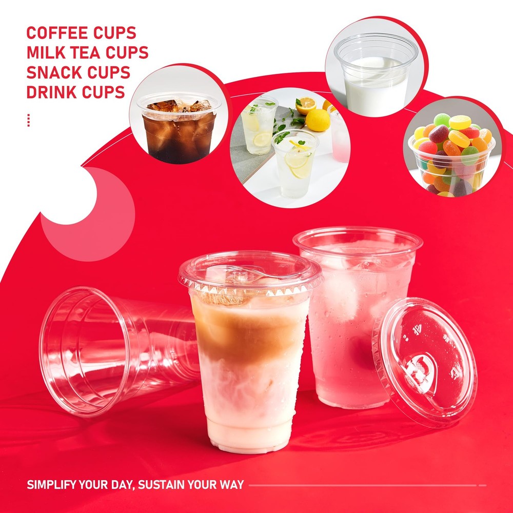 Plastic Cups with Lids 16 oz 100 pack, Clear Disposable Iced Coffee Cups with...