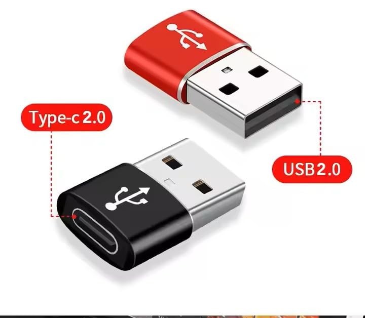 USB Adapter | Type-A to Type-C Adapter, 2.0 Chargers, Data Black