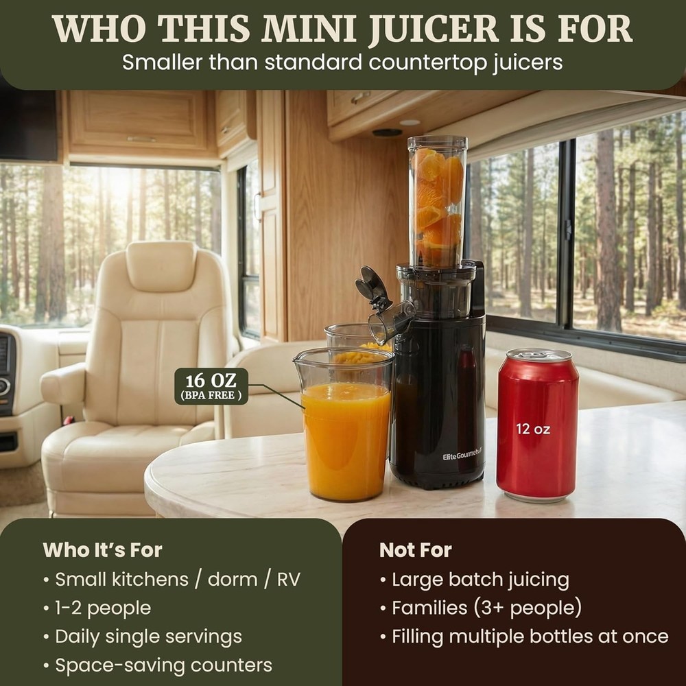Small Compact Cold Press Slow Juicer | 16oz Capacity Fresh Juicer | Durable