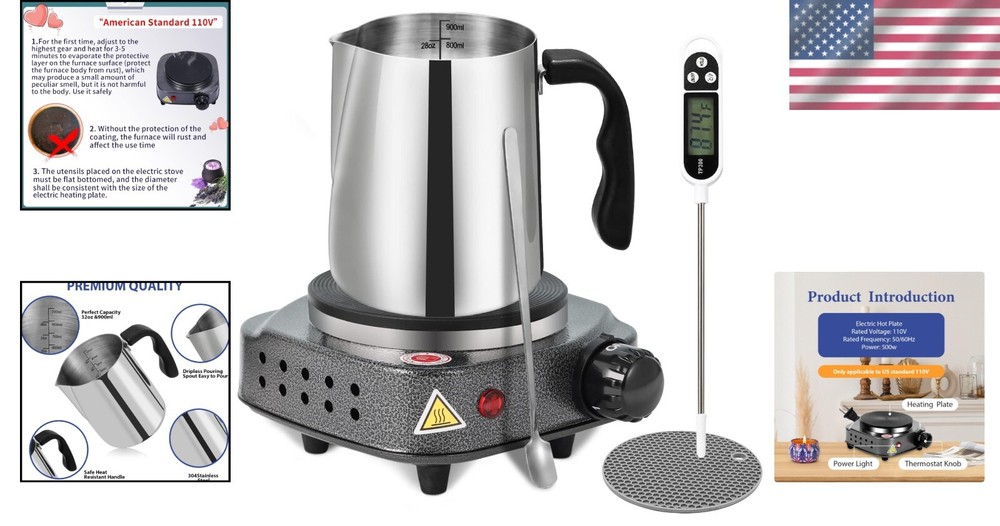 Complete Candle Making Starter Kit - Includes Pot, Thermometer & Safety Pads