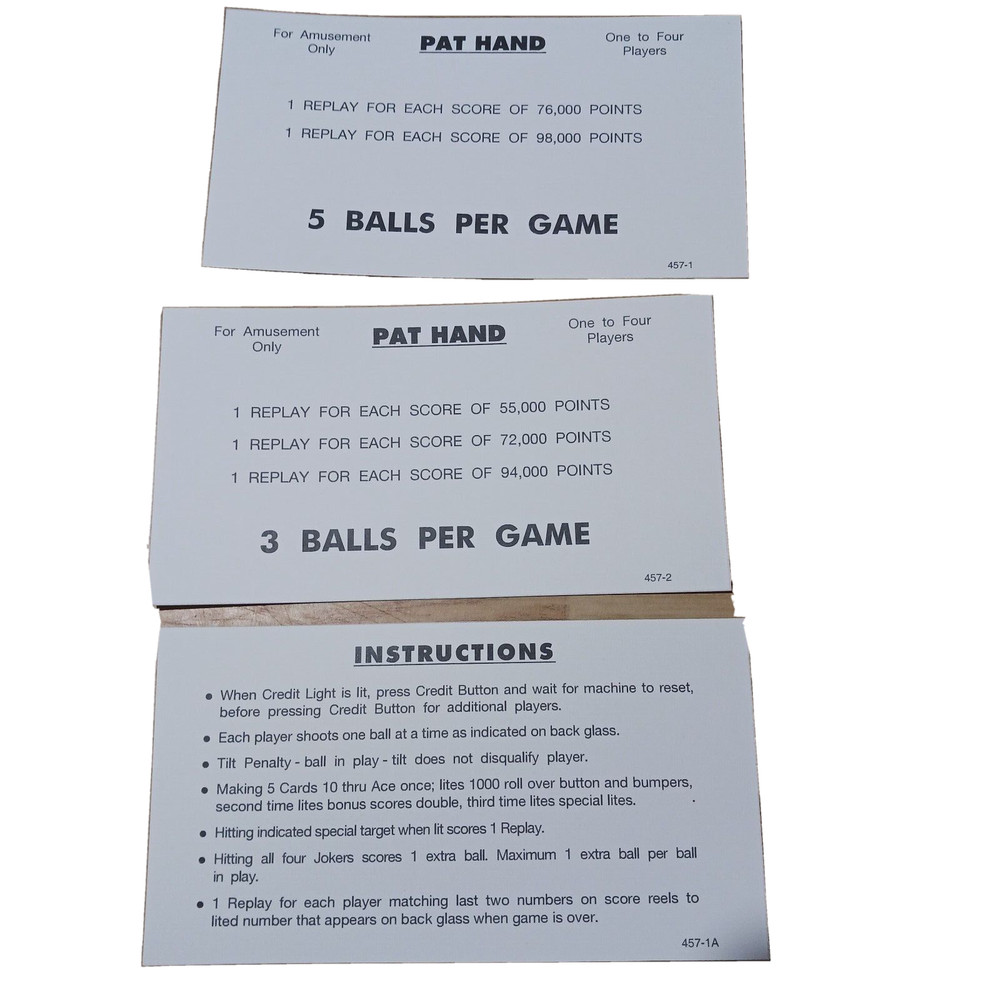Pat Hand WILLIAMS SCORE CARDS-5 card set