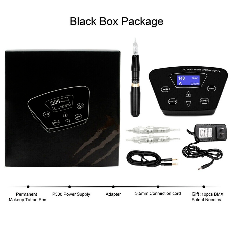 Permanent Makeup Machine Eyebrow Microblading Pen Kit Power Supply Needles Cord