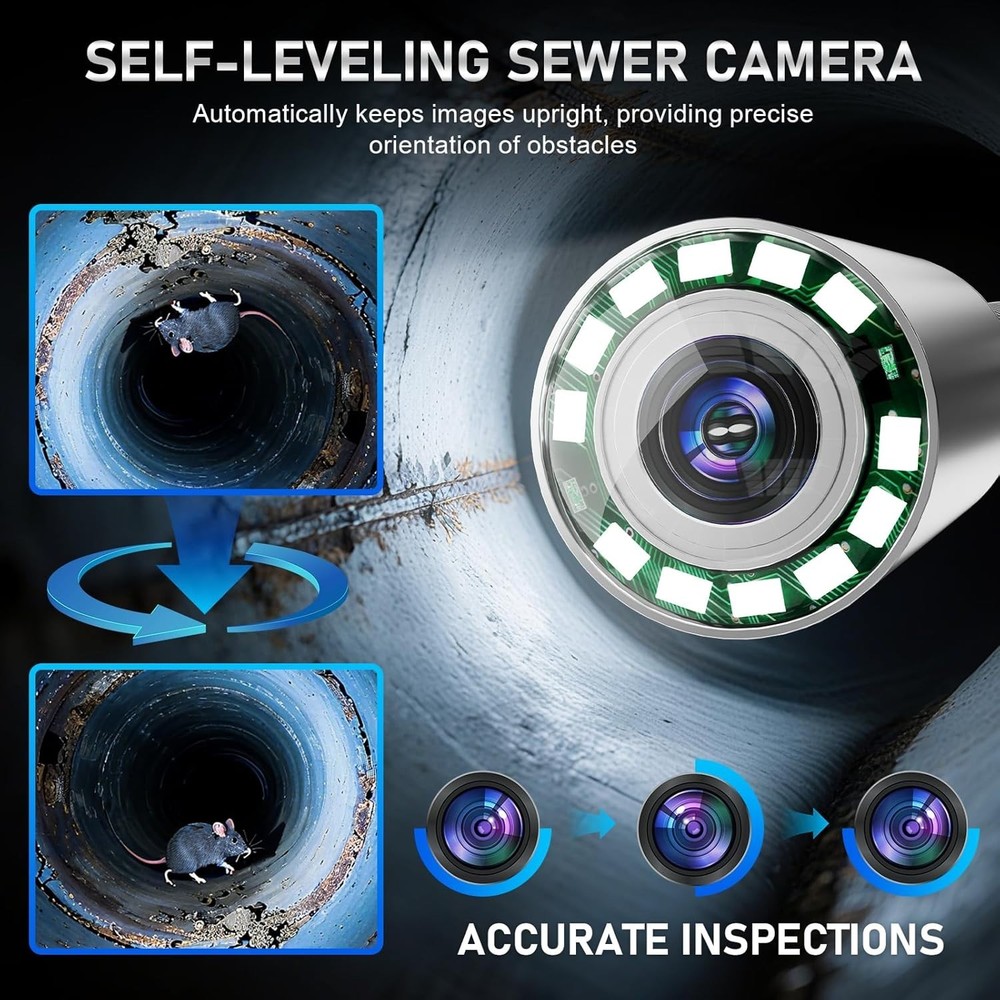 9" Self Leveling Sewer Camera 100ft Pipe Inspection Camera with Meter Counte