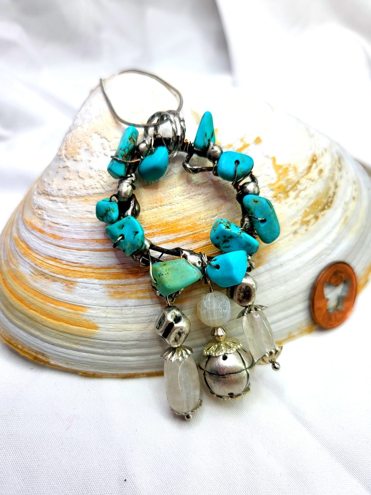 Turquoise Chip & Clear Quartz Pendant