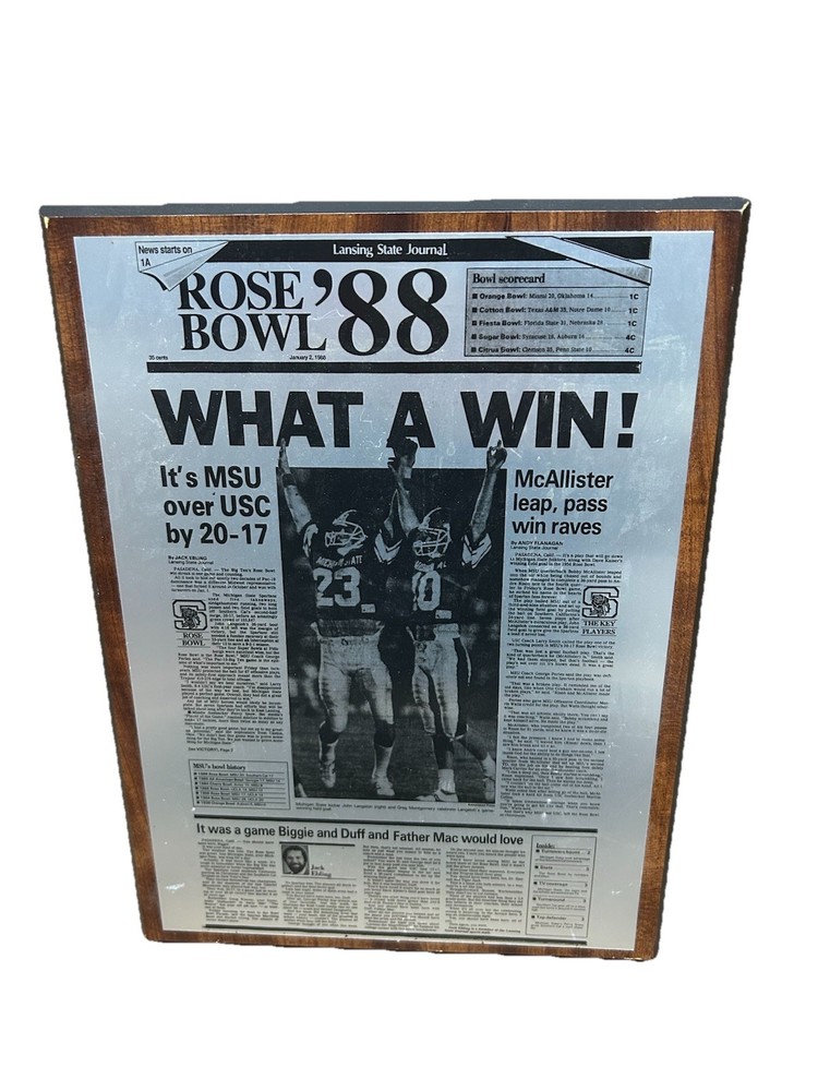 ROSE BOWL MSU  vs USC  plaque 9" X 12"
