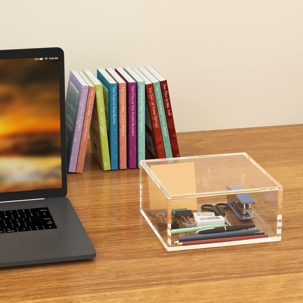 Decorative Acrylic Box with Lid, Clear Cube Display Case, Multi-Purpose Box S...