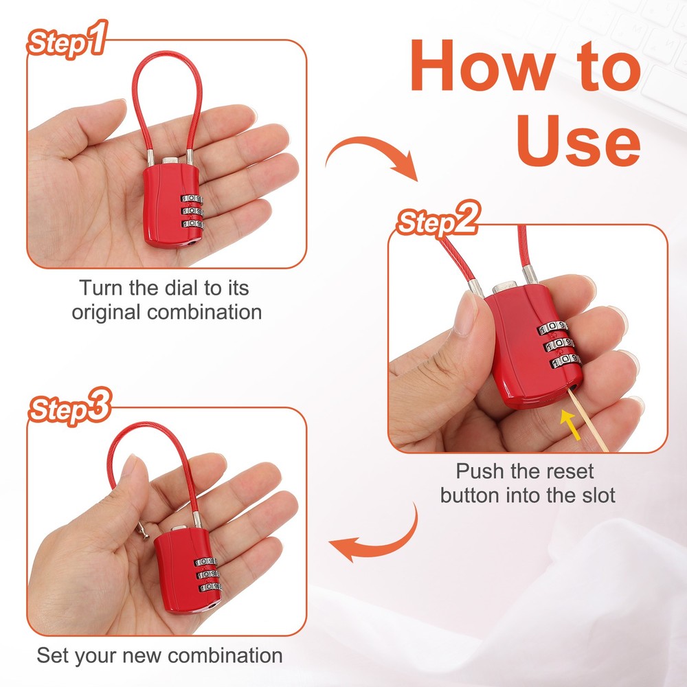 4 Pcs 3 Digit Luggage Cable Combination Lock with 12" Long Cable, Silver